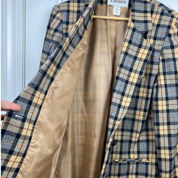 VTG 100% Wool Butter Yellow & Gray Plaid Button Robyn Meredith Women's Blazer 16 - Picture 10 of 11